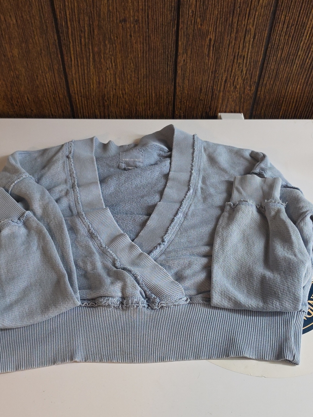 American Eagle Outfitters Light Blue V-Neck Sweater Cropped
